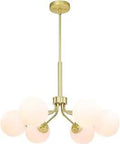 Six Light Globe Sputnik Chandelier in Brass, Mid Century Modern Pendant Fixture for Living Room and Dining Room, hardwired with adjustable stems