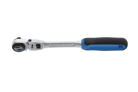 Auto Repair Swivel Head Reversible Ratchet With Three Eighths Inch Drive, 180 Degree Swivel, 72 Tooth Fine Tooth Mechanism, 282 Millimeter Length For Tight Car Repair And Auto Work Pro Grade Tool, side view