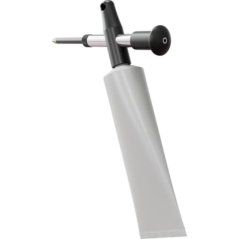 Four In One Grease Injection Gun Kit With Brass Needle Tip And Zerk Fittings For Precise Grease Application Four Loading Options Include Bulk Reservoir Standard Paper Cartridges And Threaded Cartridges Pro Grade Handheld Tool visible in silver color.