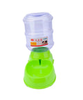 Game Changing Automatic Pet Feeder With Continuous Flow Water Fountain Three Point Five Liter Self Dispenser For Cats And Small Dogs, green base with clear water reservoir.