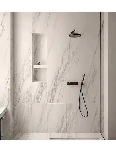 Heavy Duty Concealed Door Hinges Stainless Steel Invisible Hinges For Hidden Access Panel With Slick Finish And Rock Solid Build For Tile Bathroom Inspection Cover with marble wall design.
