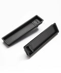 Concealed Edge Pull Pocket Door Lock With Privacy Function For Recessed Sliding Doors Fits Doors With Thickness From One And A Half To Nearly Two Inches Matte Black Rectangle Mortise Lock And Hidden Pull Handle For Seamless Operation in close-up view