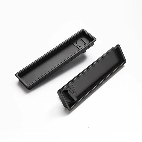 Concealed Edge Pull Pocket Door Lock With Privacy Function For Recessed Sliding Doors Fits Doors With Thickness From One And A Half To Nearly Two Inches Matte Black Rectangle Mortise Lock And Hidden Pull Handle For Seamless Operation in close-up view