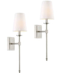 Kira Home Torche 20" Mid Century Modern Wall Sconce for Bathroom Vanity, Pack of 2 in brushed nickel with white fabric shade