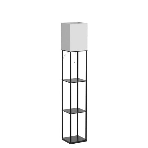Space Saving Floor Lamp With Shelves, Modern Corner Shelf Lamp With 3 Color Temperature LED, Black Standing Lamp with Square Lampshade