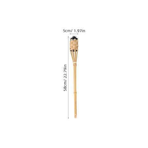 Natural Bamboo Tiki Torch Outdoor Set 2 Pack With Decorative Woven Design For Backyard Vibes And Garden Lighting
