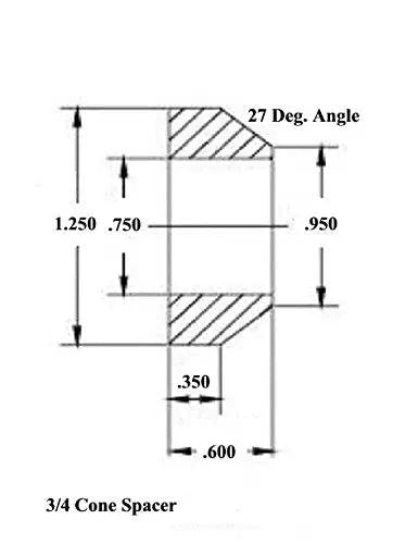 3/4 Cone Spacer detailed diagram with dimensions and 27° angle for High Output Three Quarter Inch 3 4 16 Thread 4 Link Rod End Kit.