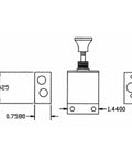 Technical drawing of 4 Way 2 Position Manual Air Valve with Five One Eighth Inch NPT Ports for Tailgate Setups Air Compression