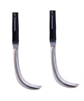 Pair of ergonomic grip weeding and harvesting tool scythe for gardening and lawn care with manganese rustproof blades.