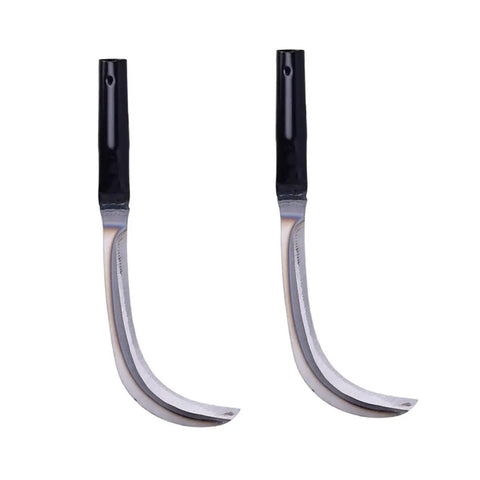 Pair of ergonomic grip weeding and harvesting tool scythe for gardening and lawn care with manganese rustproof blades.
