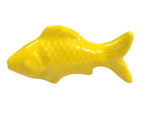 Hella Cool 10 Pack Yellow Goldfish Cabinet Pulls For Drawers And Dressers Super Chic Kitchen Cupboard Handles Yellow ceramic fish pull detail.