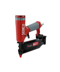 Pro Grade Pneumatic Pin Nailer For Cabinet Trim And Fine Woodworking Ships Ready Using Twenty One Gauge Straight Collated Pins From Half Inch To Two Inches, shown at an angle.