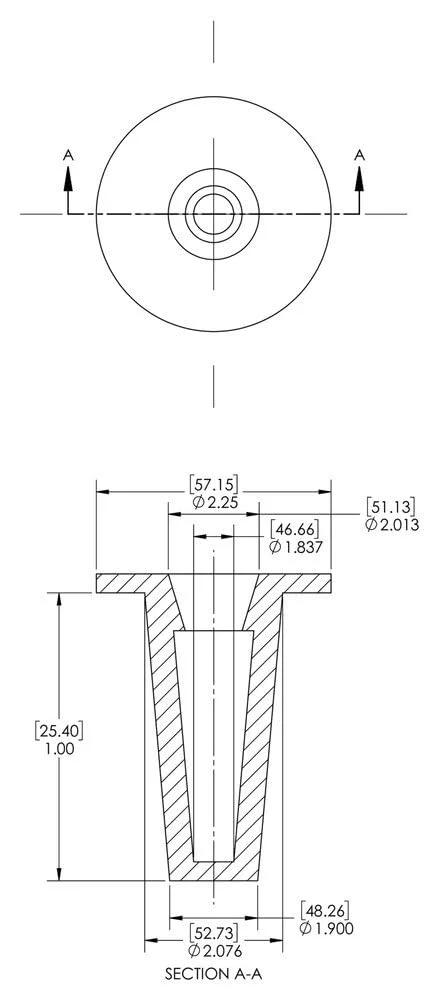 Technical diagram of LDPE dust seal cap plug, showing dimensions and cross-section, designed for protective closures in various applications.