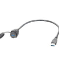 Rugged IP67 USB 3.0 A Male To Female Bulkhead Panel Mount Extension Cable 0.3M Waterproof Cap 5Gbps Data Transfer shown
