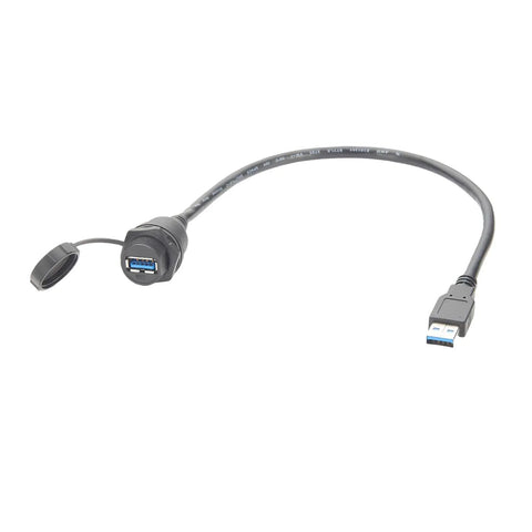 Rugged IP67 USB 3.0 A Male To Female Bulkhead Panel Mount Extension Cable 0.3M Waterproof Cap 5Gbps Data Transfer shown