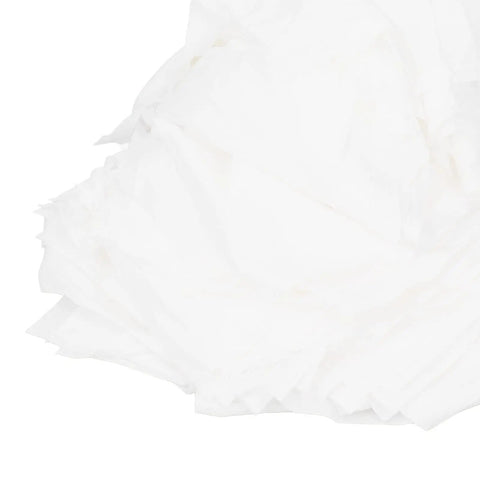 100 Pack Premium Microfiber Cleanroom Wipers, soft white poly fiber wipes stacked for cleaning lab equipment and lenses.
