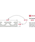 Tough As Nails T Slotted Aluminum Extrusion Linear Rail Bar dimensions drawing, size 2 by 0.5 inches, for quick frame builds.
