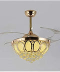 Top Notch 52 Inch Gold Ceiling Fan With Light featuring Fresh Crystal Lotus Frame and elegant glass light cover.