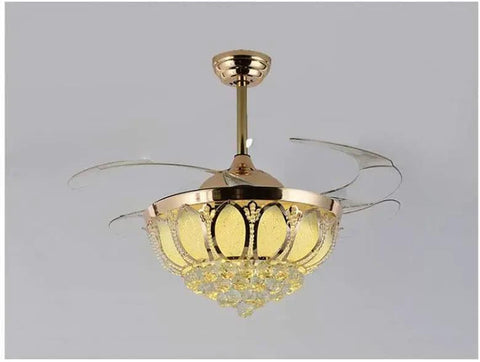 Top Notch 52 Inch Gold Ceiling Fan With Light featuring Fresh Crystal Lotus Frame and elegant glass light cover.