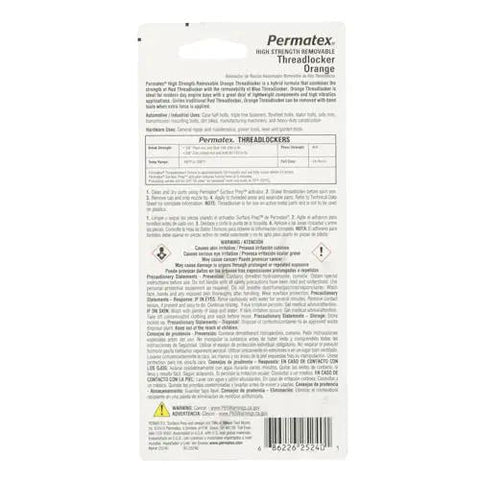 Back packaging of High Strength Removable Orange Threadlocker Liquid For Automobiles And Motors 36 Ml 3X Stronger Than Blue