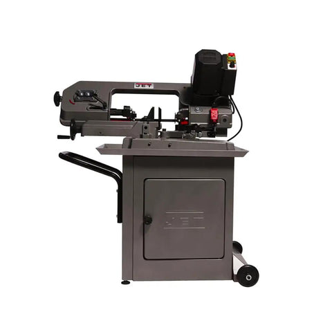 5 By 6 Inch Mitering Bandsaw With Variable Speed, Half Horsepower, 115V Single Phase, Fully Adjustable Ball Bearing Guides, No Fuss Dial Speed Change, Cast Head Swivels To 45 And 60 Degrees, Wheels For Easy Mobility