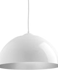 1 Light Dome Pendant Light With Painted Silver Metal Shade, Modern Indoor LED Ceiling Fixture In White, 3000K Warm White Glow