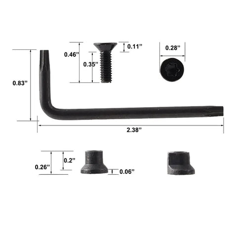 Tough As Nails KeyMod Bugle Screws And Rail Nuts With Durable Black Phosphate Coating Plus Torx Wrench for firearm builds, 6-piece hardware set.