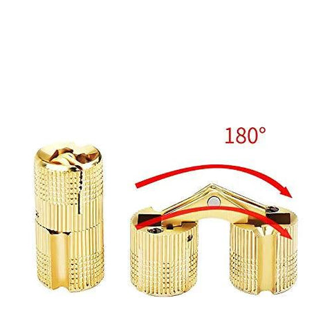 10 Pack 10mm Invisible Brass Barrel Hinges Hidden Concealed Furniture Hinges With 180 Degree Opening For DIY Jewelry Box Hand Craft And Lightweight Cabinet Projects, shown in gold finish with 180-degree open position.