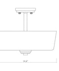 Diagram of Three Light Matte Black Semi Flush Mount Ceiling Fixture With Tuscan Inspired Details UL Listed side view with dimensions