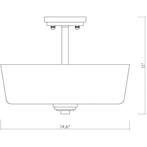 Diagram of Three Light Matte Black Semi Flush Mount Ceiling Fixture With Tuscan Inspired Details UL Listed side view with dimensions