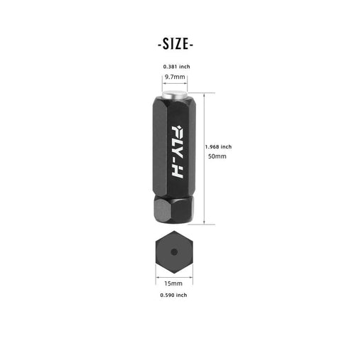 FLY_H bicycle internal cable routing tool, black metal hex tool with logo, 50mm tall, 9.7mm wide