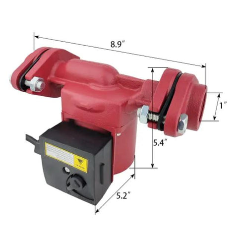 Heavy Duty 3 Speed Hot Water Pressure Booster Pump With One Inch Flange for boiler circulation, showing dimensions and design.