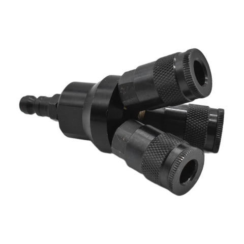 Aluminum Round Manifold Kit With Three One Quarter Inch Steel Automotive Couplers And One Quarter Inch Steel Plug Preassembled