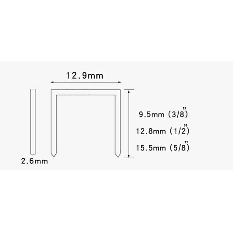 Pneumatic Carton Sealing And Side Stapler For Corrugated Boxes Air Sealer Nailer Gun SP50-10B Lightweight Yet Durable Box Packing Tool With 3.9 KG/CM2 Working Pressure Great For Fast Pro-Grade Packaging staple size diagram 12.9mm x 2.6mm, 9.5mm-15.5mm