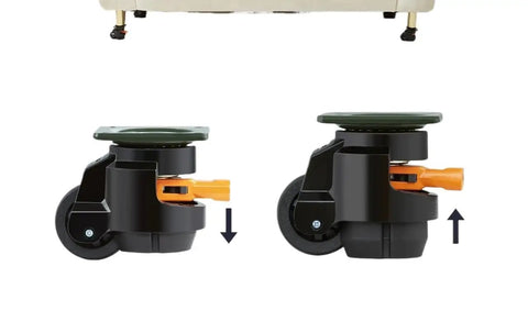 Heavy Duty Swivel Caster Wheels 4 Pack With Quick Adjust Leveling Feet showcasing adjustable feet mechanism for stability.