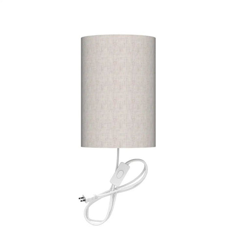 Two Pack Plug In Wall Sconce Industrial Rustic LED Wall Light with beige fabric shade and cord shown from front view
