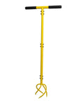 Garden Hand Tiller Claw With Wide Longer Tines Dig In Deep Twist Tiller Cultivator yellow with black grips on both ends.