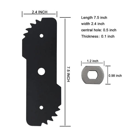 Seven And A Half Inch Edge Hog Heavy-Duty Edger Replacement Blade with dimensions and washer for 2-in-1 trimmer edgers