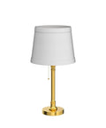 Modern Gold Brass Table Lamp with White Drum Shade, 19.5 Inch Tall, for Bedroom and Living Room, Candlestick Design