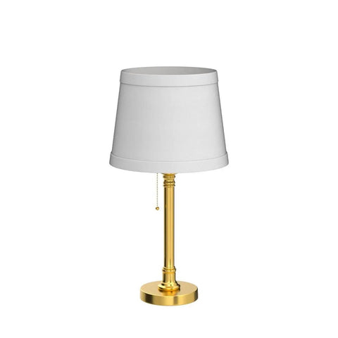 Modern Gold Brass Table Lamp with White Drum Shade, 19.5 Inch Tall, for Bedroom and Living Room, Candlestick Design