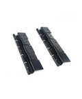 Rock Solid Aluminum RV Door Hinges Complete Replacement Kit For Fifth Wheels And Motorhomes, two black aluminum hinges.