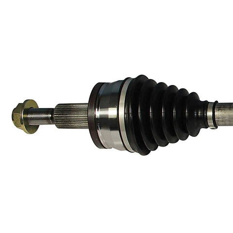 Right Rear Passenger Side CV Axle Shaft Assembly close up view showing rubber boot, metal components, and bolt fitting.