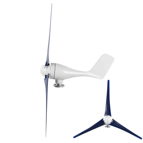 Side view of 1200W Wind Turbine Kit For Marine And Home Power 3 Blade Generator System Blue 12V Easy Install Adjustable Voltage And Current