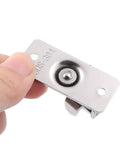 Close-up of stainless steel 90 Degree Right Angle Gate Latches For Barn Doors Windows Garden Gates Cabinets And Sliding Doors
