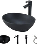 Oval Black Vessel Sink With Faucet And Drain Combo 16 By 13 Ceramic Bathroom Sink Above Counter Vessel Oval Porcelain