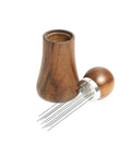 Precision Espresso Stirrer Needles With 0.4mm Stainless Tips And Natural Wood Handle, includes cleaning stand shown.