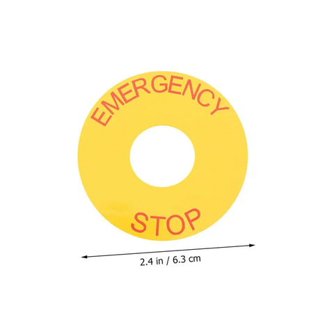 Emergency Stop Sign Decal Set For Machinery Safety Labels Bright Yellow With Red Text, 2.48 in OD, Durable Peel And Stick PVC