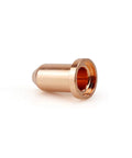 Close-up of copper nozzle tip from Electrode And Nozzle Tip Set For Hobart Airforce 40i XT40R Plasma Cutter Torch 10 Piece Consumables Kit.