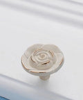 Four Pack 102mm Vintage Rose Cabinet Knob with Backplates Zinc Alloy Flower Drawer Pulls For Dresser Vanity Nightstand Cupboard Ivory White