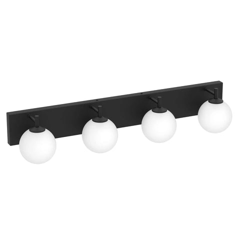 Slick Matte Black 4 Lights Bathroom Vanity Light Fixtures with Milky Glass Globes, Modern Wall Sconces for Bath
